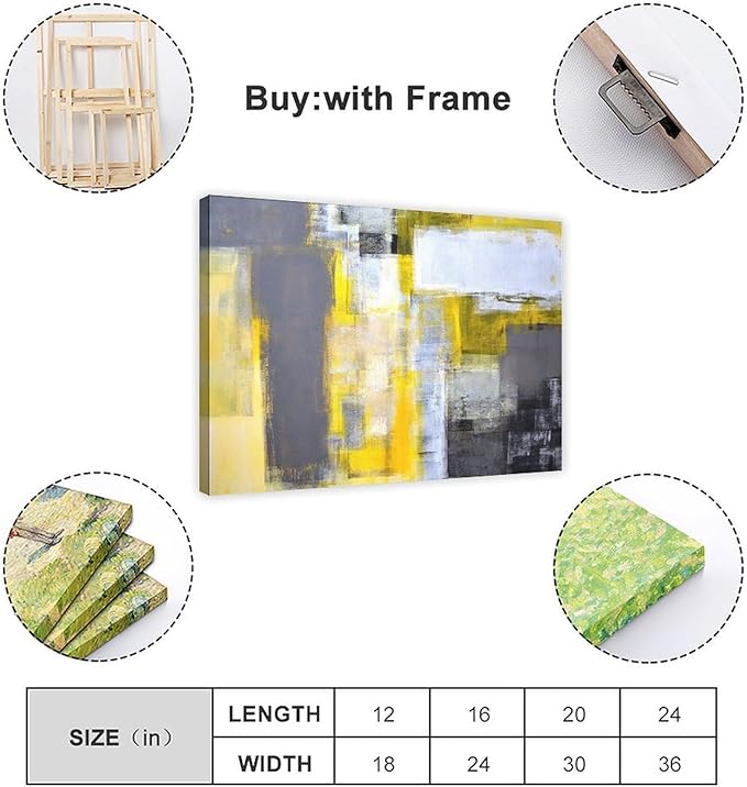 KARKOS Office Art Grey And Yellow Abstract Art Painting Canvas Wall Art Picture Print Home Deco 30x20inch(75x50cm) Frame-style