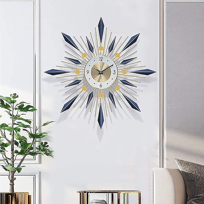 Wall Clock Wall Clock, Mid Century Metal Frame Wall Clock, Large Decoration for Home, Kitchen,Living Room,Office,Blue Clock (Blue 60cm/24in)