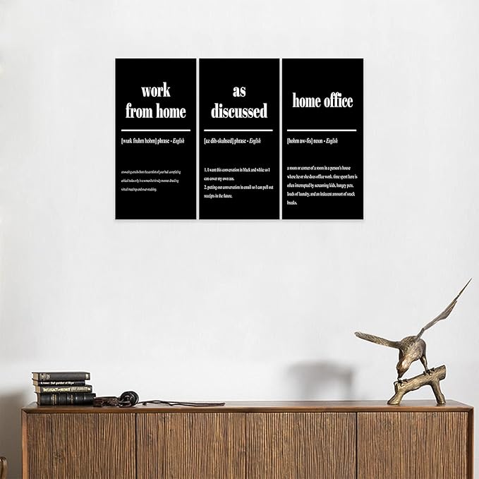 3 Piece Inspirational Canvas Wall Art, Quote "Work From Home - as Discussed - Home Office" Motivational Print Picture, Triptych Entrepreneur Poster Framed Artwork for Men Women Room Decor(36"Wx18" H)