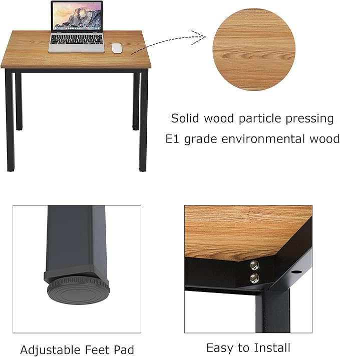 sogesfurniture 39.3 inches Sturdy Writing Desk for Small Spaces,Home Office Desk Computer Desk Gaming Desk Computer Table Sturdy Writing Workstation for Home Office, Teak+Black