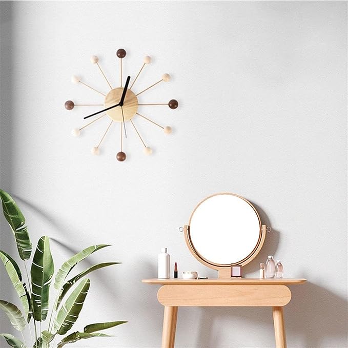 Wall Clock Planet Wall Clock Living Room Household Creative Mute Clock Wooden Modern Simple Wall Clock Office Design Feeling Decor Clock (Color : A) (B One Size)