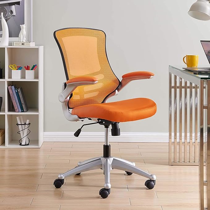 Modway EEI-210-ORA Attainment Mesh Back and Vinyl Seat Modern Office Chair in Orange 26.5"L x 26.5"W x 39.5-43.5"H