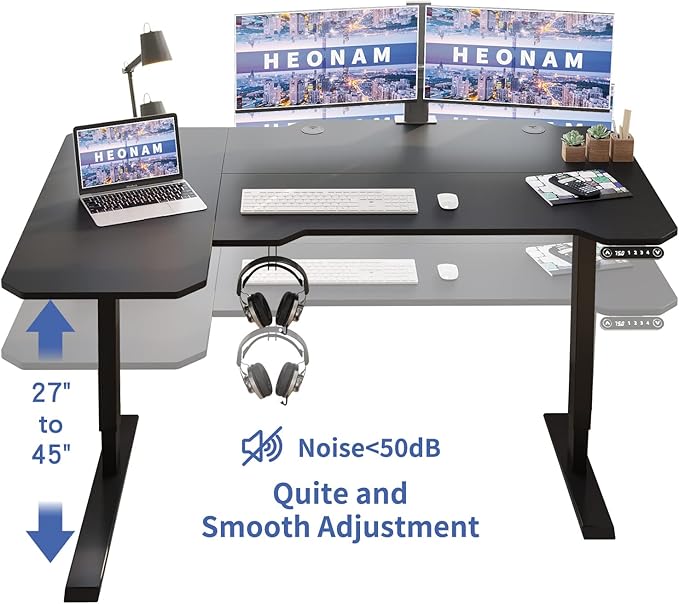 Gaming Electric Standing Desk L Shaped with Privacy Screen, 59 Inch PC Computer Desk,Large Surface for Monitors