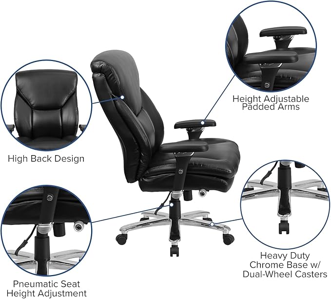 Flash Furniture HERCULES Series 24/7 Intensive Use Big & Tall 400 lb. Rated Black LeatherSoft Ergonomic Office Chair with Lumbar Knob