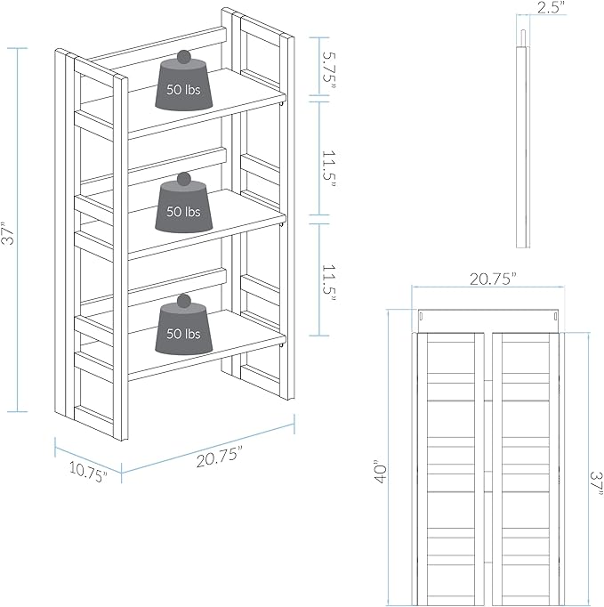 Casual Home 3-Shelf Folding Student Bookcase (20.75" Wide)-Natural