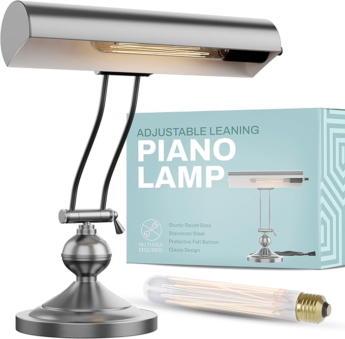 Home Intuition Classic Antique Retro Adjustable Leaning Piano Lamp Banker Desk Light (Satin Nickel)