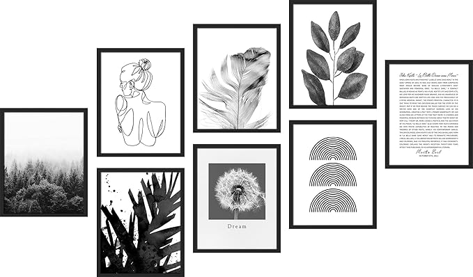 SIGNWIN Framed Poster Bathroom Decor 11"x14"x 8 Black, Wall Art Room Decor Multicolor for Living Room, Bedroom, Office Black & White Duotone Geometric Dark Plants Nature Abstract Shapes