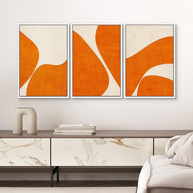 SIGNWIN Framed Wall Art Print Set Modern Abstract Orange Geometric Mid-Century Minimalist Photography Modern Art Minimalist Closeup Dramatic for Living Room, Bedroom, Office - 16"x24"x3 White