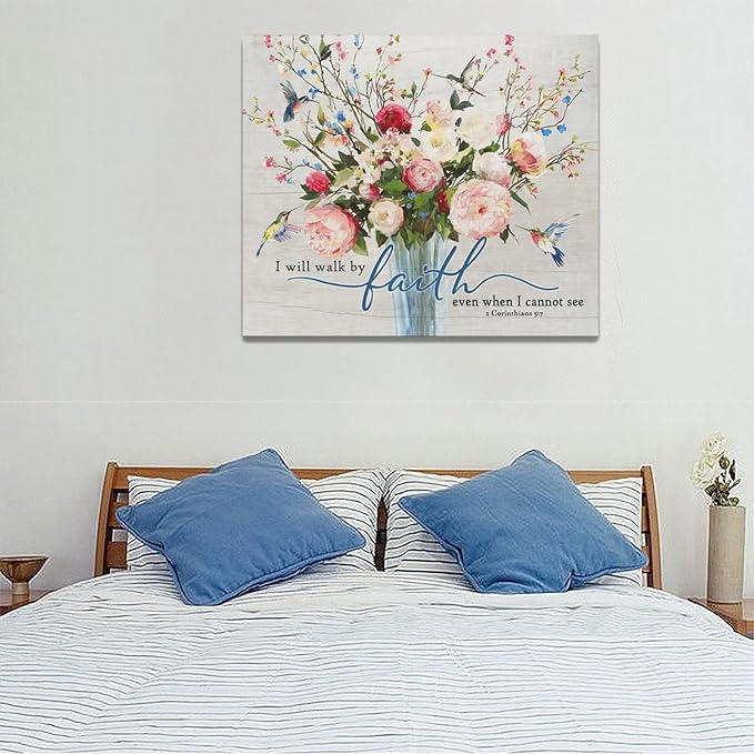 Christian Wall Art Bible Verses Pictures Wall Decor Rustic Floral Canvas Country Flower Print Painting Modern Home Artwork for Bathroom Bedroom Living Room Office Framed 24"x20"