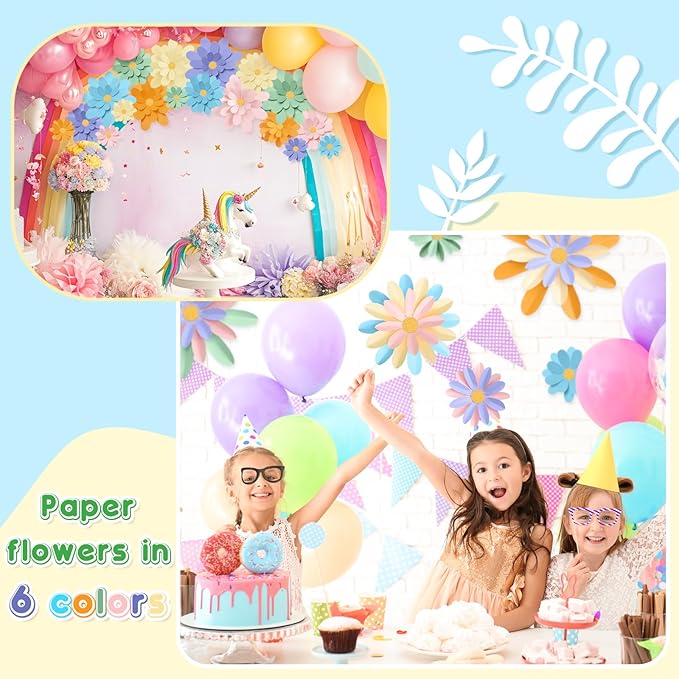 18 Pcs Paper Flowers Decorations for Wall DIY Flower Bulletin Board 3D Fiesta Paper Floral Backdrop Decoration for Photo Backdrop Classroom Back to School Party(Pastel Color)
