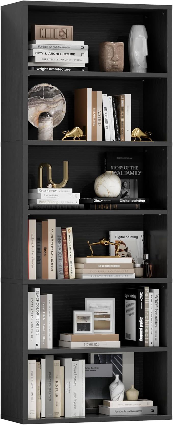 Furniwell 71" Tall Bookcase Bookshelves, 6 Tier Floor Standing Bookcases Open Frame, Modern Display Storage Organizer for Home Office, Living Room, Bedroom, Study Room (Black, 1 Pcs)