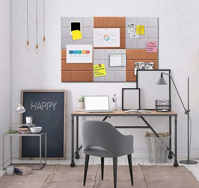 Large Felt Board Tiles for Wall with 30 Push Pins, 11.8"x11.8" Pack of 6 Pin Board Notice Boards for Home Office Kitchen, Bulletin Board Wall Tiles for Photos Memos (Orange+Grey, 6 Pack)
