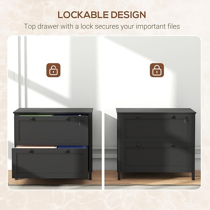 2 Drawer File Cabinet with Lock, Home Office Filing Organizer, for Letter Legal A4 Size Labeled Folders File Folder Storage, Wood Lateral Filing Cabinet (Black-W31.1*D15.7*H28.3in)