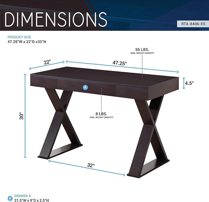 Techni Mobili Trendy Writing Desk with Drawer, Espresso