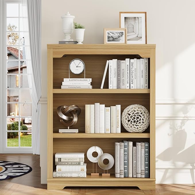 HIFYOBRO 3 Tier Bookshelf and Bookcase.31.5" Wide Wooden Book Shelf, Freestanding Open Display Storage Bookshelves for Study Room, Home Office, Living Room