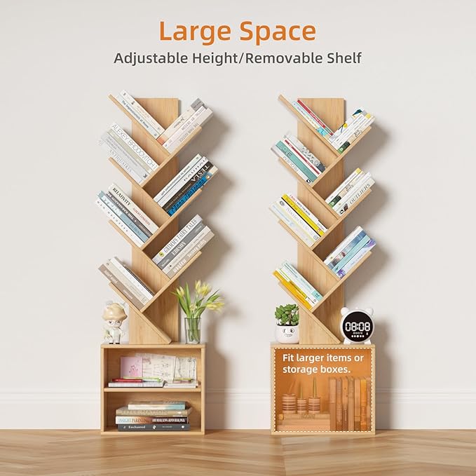 10 Tier Tree Bookshelf,Christmas Green Bookcase for Narrow Space, Storage Organizer Floor Standing Bookshelves for Books, Tall Book Case for Home Office, Living Room, Bedroom