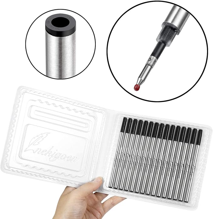 4.37 Inch Rollerball Pen Refills Smooth Writing German Gel Ink Pen Refills Metal Standard Size Fine Point Black Ink 15 Black