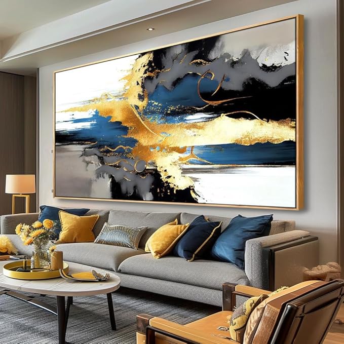 Wall Art Abstract Wall Art Prints Canvas Painting Black Yellow Blue Modern Large Artwork for Living Room Bedroom Office Home Decor 24"x48" with Framed