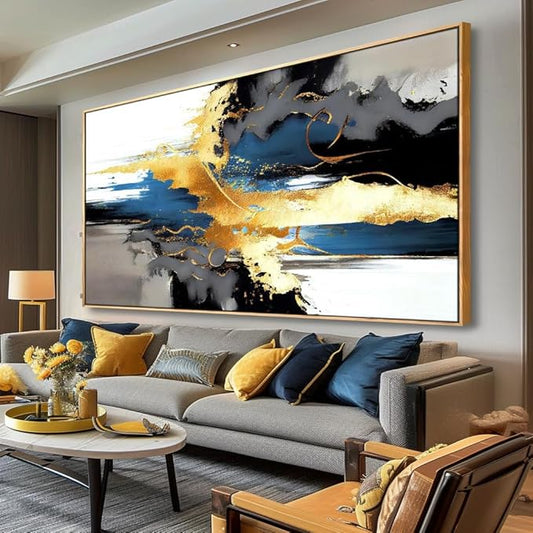 Wall Art Abstract Wall Art Prints Canvas Painting Black Yellow Blue Modern Large Artwork for Living Room Bedroom Office Home Decor 24"x48" with Framed