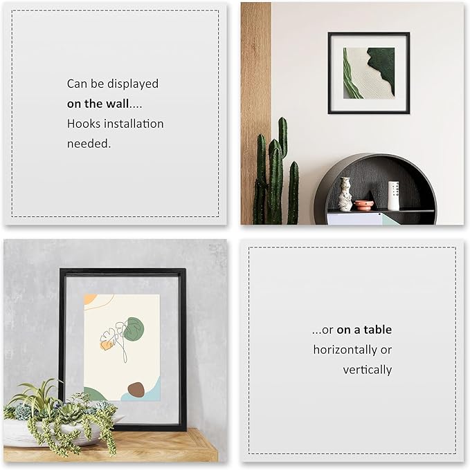 MUYE 11x14 Floating Frames Set of 2,Double Glass Picture Frame Display Any Size Photo up to 11x14,Wall Mount or Tabletop Standing,Black