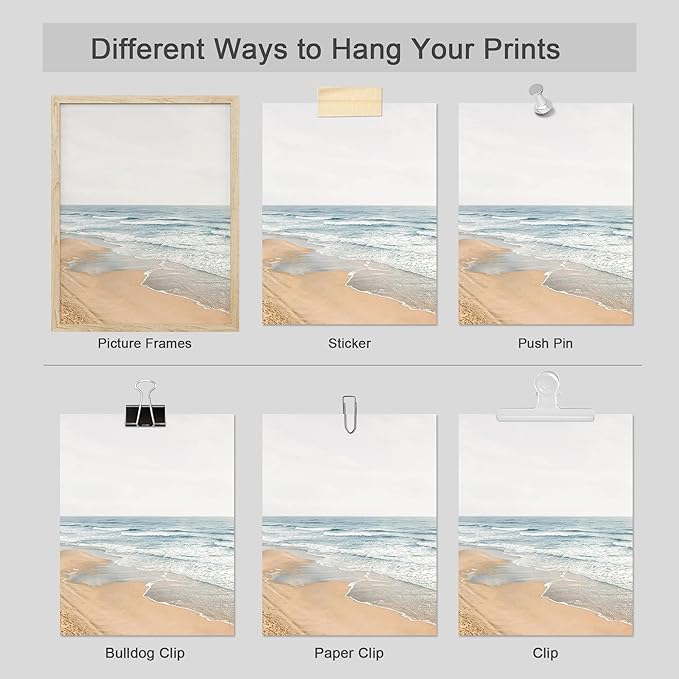 SIGNWIN Poster Wall Art Set of Coastal, Beach Ocean Nature Landscape Prints, Pampas Grass for Living Room, Bedroom, Office - 11"x14"x 8