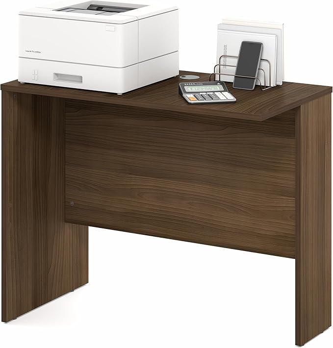 Furinno Roger Office Desk Return, 35 Inch Rectangular Desk Return for Executive Desk, Reversible Return with Cord Grommet, Scratchproof and Water-Resistant, for Home Study, Office, Modern Walnut