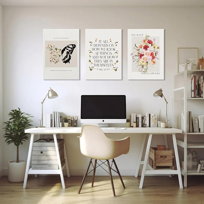 VVL 3Pcs Inspirational Quotes Wall Art for Office Mental Health Canvas Wall Art Motivation Painting Picture Wall Decor for School Office Treatment Room Home Decoration 16x24in
