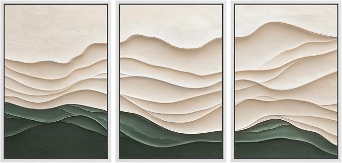 SIGNWIN Framed Canvas Print Wall Art Set Textured Paper Cut Landscape Beige and Green Minimalist Illustrations Modern Art Rustic Scenic Relax/Calm for Living Room, Bedroom, Office - 16"x24"x3 White
