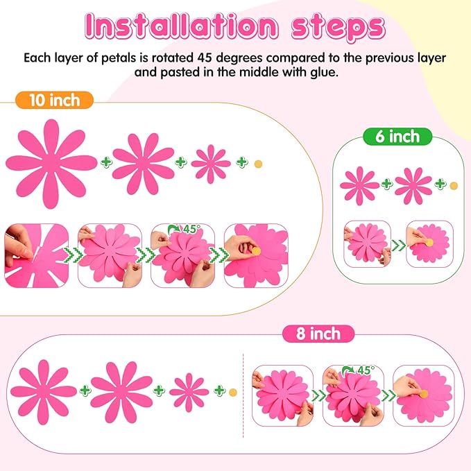 18 Pcs Paper Flowers Decorations for Wall DIY Flower Bulletin Board 3D Fiesta Paper Floral Backdrop Decoration for Photo Backdrop Classroom Back to School Party(Rainbow Color)