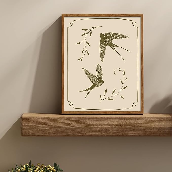 uniro Vintage Swallow Wall Art Cute Bird Canvas Prints Bedroom Bathroom Shelf Retro Swallow Illustration Room Decor swallow wall art beige prints antique victorian print 8 x 10inch-UNFRAMED
