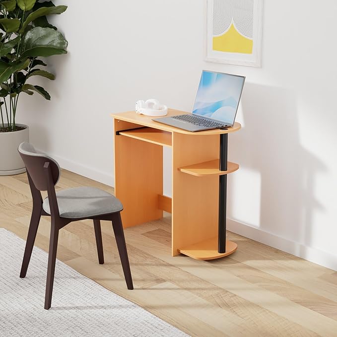 Furinno Simplistic Easy Assembly Computer Desk, With Keyboard Tray, Light Cherry/Black
