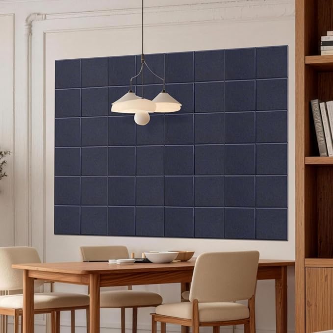 MISSDAY Blue Acoustic Wall Panel Felt Bulletin Board 24" x 36" Cork Board for Wall, 6-Pack Boards with 36 Removable Adhesive Tabs, 50 Pushpins, Pin Board for Home Office Classroom Soundproof Tiles