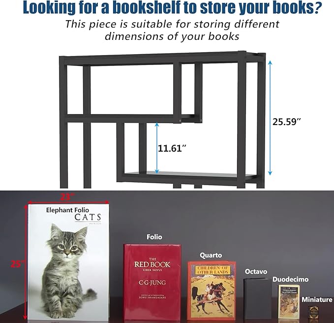 Tribesigns Way to Origin 6-Shelf Modern Bookshelf, Industrial Etagere Bookcase, 69 Inch Tall Storage Display Staggered Shelves with Sturdy Metal Frame, Black