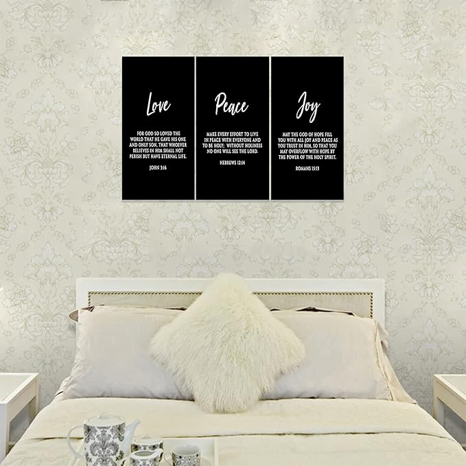 3 Piece Inspirational Wall Art, Black Sayings Prints Picture, Quotes "Love Peace Joy" Motivational Canvas Art for Religious Decor Gifts, Stretched And Framed Artwork for Home Wall Decor (72"Wx36" H)