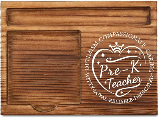THRXOBN Desk Organizer for Pre-K Teachers & Early Childhood Educators - Natural Wood with Slots for Notes, Pens, and Small Office Supplies – Practical & Stylish Workspace Solution,WSH24