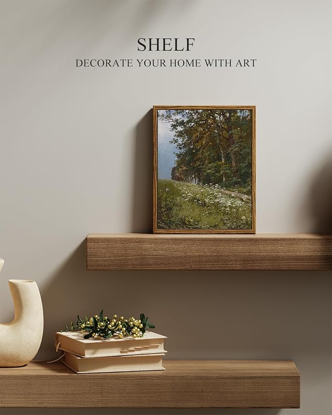 InSimSea Framed Canvas Print Art, Vintage Wildflower Landscape Painting, Rustic Farmhouse Cottage Decor for Hallway Wall Floating Shelf Desk Vanity Fireplace,10x8in, Neutral Green Tones