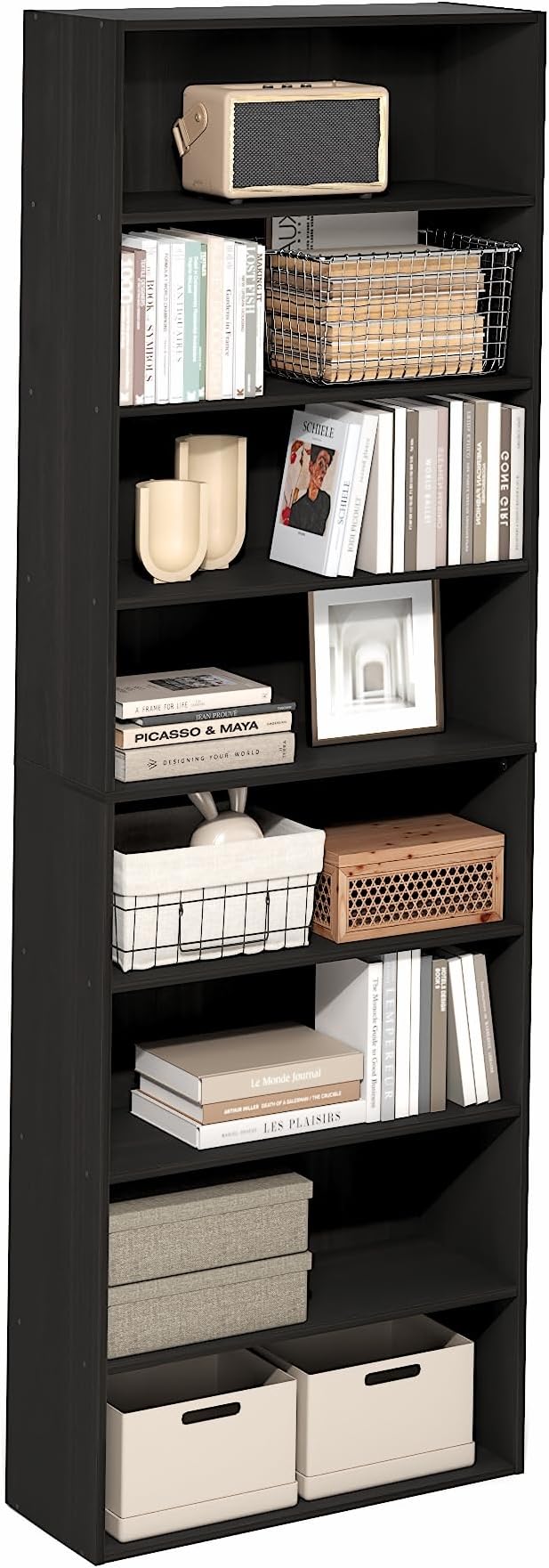 Furinno Basic Book Shelf, 8-Tier Bookcase with Open Shelf, Standing Bookshelf, Cube Storage Organizer, 12 x 24 x 71, for Living Room, Bedroom, Home Office, Espresso
