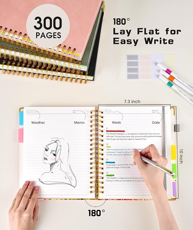 Hardcover Spiral Notebook Journal with Removable Dividers Tabs, 300 Pages 5 Subject Notebook College Ruled, 100GMS Notebooks for Work School Note Taking,Lined Journal for Women,Colorful Tree of Life