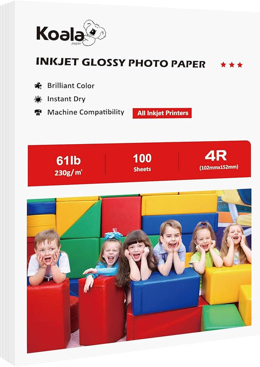Koala Heavyweight Photo Paper High Glossy 4x6 Inches for Inkjet Printing 100 Sheets 61LB