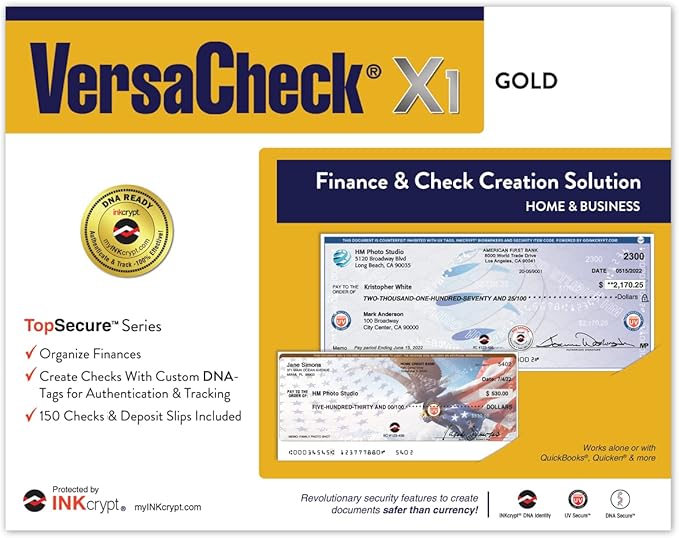VersaCheck HP Deskjet 2755 MX MICR All-in-One Check Color Printer Gold Check Printing Software Bundle, White (2755MX)