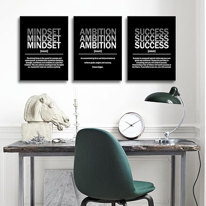 YSPCSUN Mindset Ambition Success Inspirational Canvas Wall Art Picture Painting Daily Motivational Quotes Print Poster for Office Bedroom Living Room Artwork Ready to Hang [36''Wx16''H]