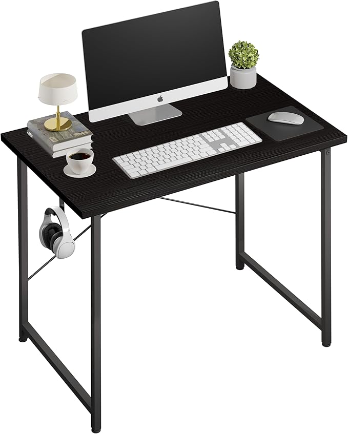 Small Space Writing Desk with Headphone Hooks, Modern Simple Design, Suitable for Study, Home Office and Living Room