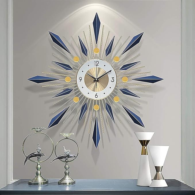 Wall Clock Wall Clock, Mid Century Metal Frame Wall Clock, Large Decoration for Home, Kitchen,Living Room,Office,Blue Clock (Blue 70cm/28in)