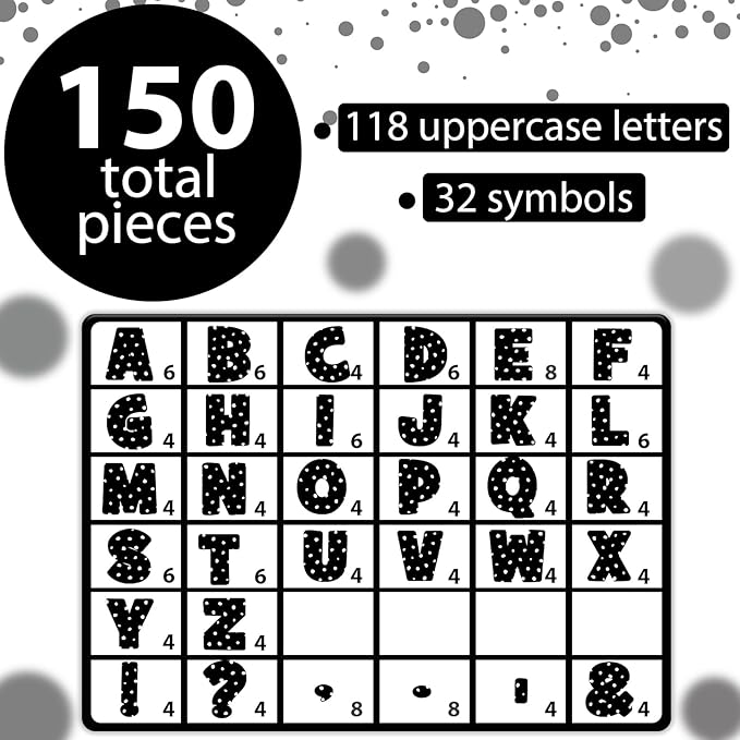 150 PCS Large 7" Bulletin Board Letters Set, Black White Polka Dots Classroom Alphabet Cutout Letter for Bulletin Board Display Home School Class, A Great Helper to Inspire Students' Learning Interest