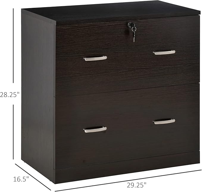 2 Drawer File Cabinet with Lock, Home Office Filing Organizer, for Letter Legal A4 Size Labeled Folders File Folder Storage, Wood Lateral Filing Cabinet (Espresso-D16.5*W29.25*H28.25in)
