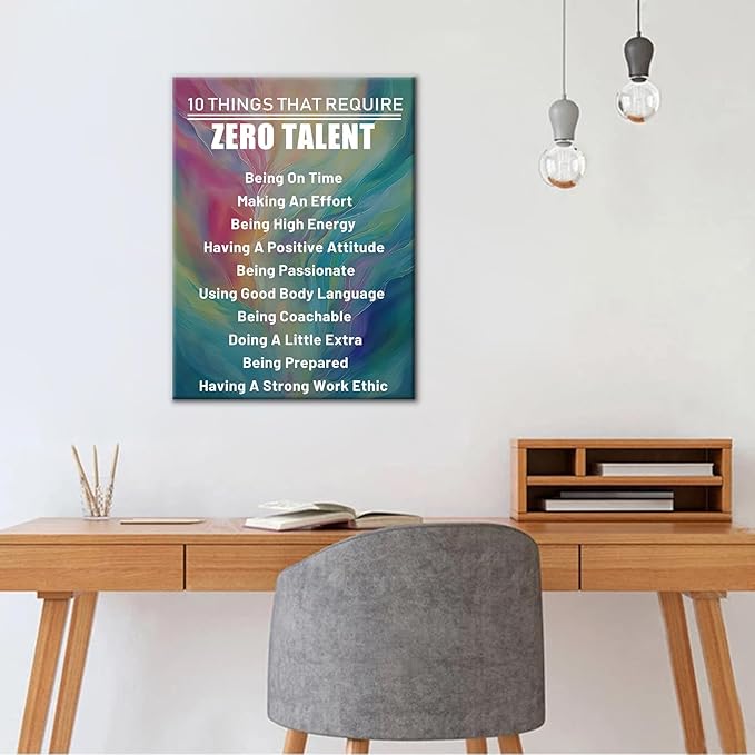 Motivational Canvas Wall Art Inspiration Zero Talent Pictures Inspirational Quotes Modern Home Painting Posters Prints Artwork for Classroom Office Decoration Stretched and Framed [18''Wx24''H]