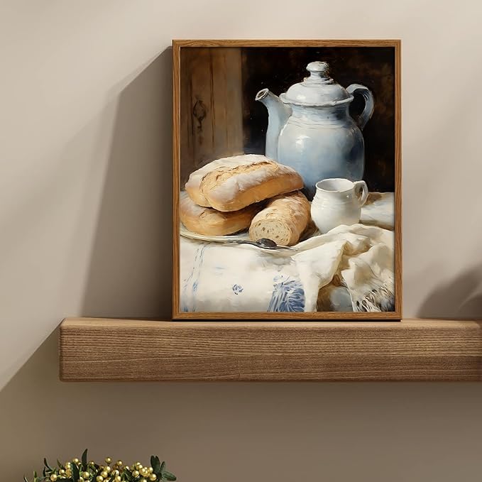 uniro Vintage Kitchen Wall Art Prints - Country Bread Canvas Wall Art Decor Rustic Farmhouse Wall Decor - Retro Jars White Tablecloth Wall Decor Painting Picture Aesthetic for Bedroom Kitchen Living Room Office (8" x 10"-UNFRAMED)