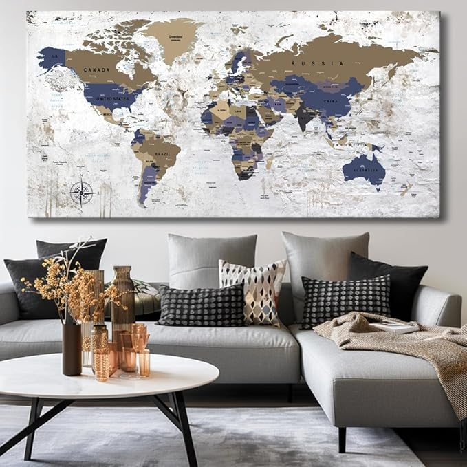 ZEYDRT Wall Art 40" x79 map of the World Painting Canvas Wall Art for Office Living Room world map Art Canvas Art Wall Decorations Prints for Background for Home Office Decoration