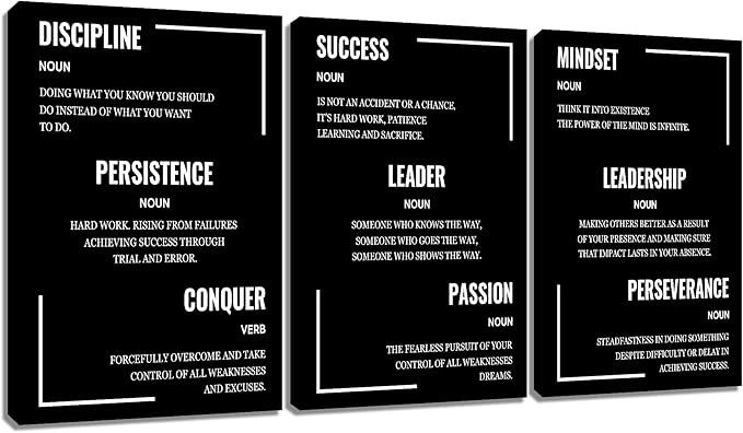 Large 3 Piece Motivational Poster Wall Art Inspirational Entrepreneur Quote Printed on Canvas Inspiring Wall Decor Artwork Modern Home for Living Room Office Stretched and Framed [72''Wx 36''H]