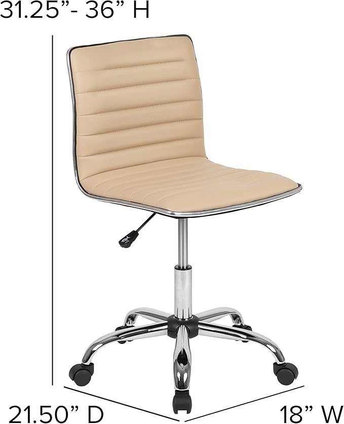 Flash Furniture Alan Low Back Designer Armless Tan Ribbed Swivel Task Office Chair